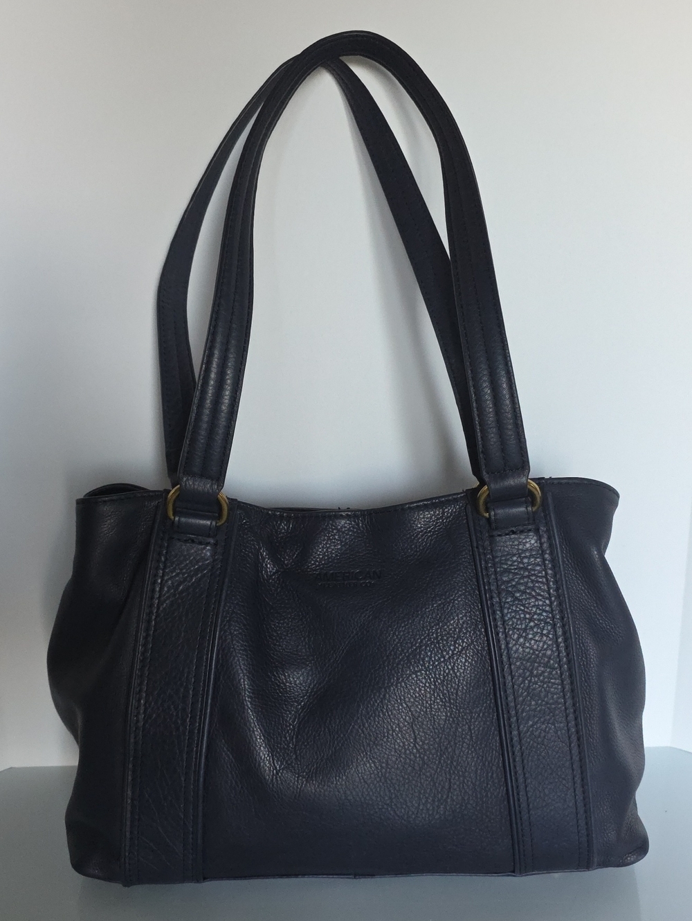 AMERICAN LEATHER CO. Dark Blue Leather Shoulder Bag